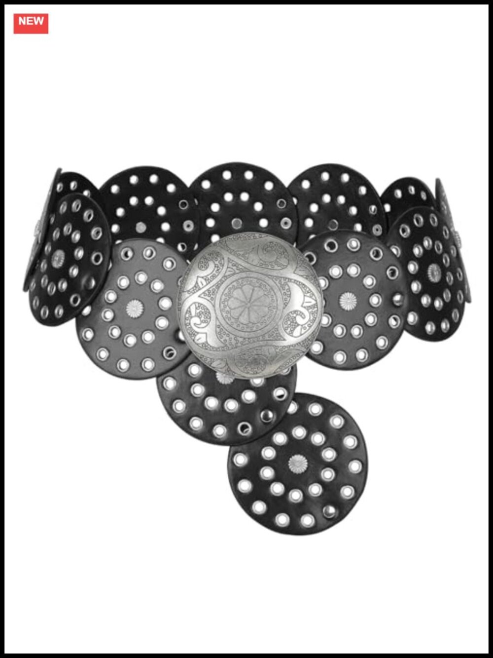 Women Western Wide Disc Belt Faux Leather Boho Cowgirl Belt